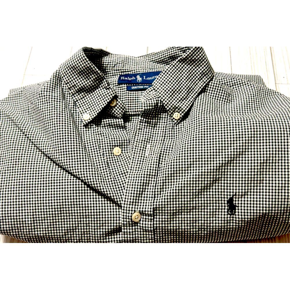 Polo Ralph Lauren Custom Fit Button Front Shirt Men's LARGE Cotton Gingham Check